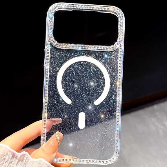Dteck Magnetic Glitter Case for iPhone 17 Pro Max, Compatible with MagSafe, Bling Diamond Rhinestone Sparkly Shockproof Clear Phone Cover 6.9 inch,Glitter Clear