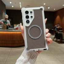 Dteck Magnetic Glitter Protective Case for Samsung Galaxy S25 Ultra, Rugged Flat Shockproof PC TPU Back Wireless Charging Anti-Scratch Compatible with MagSafe Accessory Stylish Cover, Black