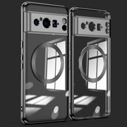 Dteck Magnetic for Google Pixel 8 Pro Case Compatible with MagSafe, Non-Yellowing Crystal Clear Slim Cover with Plating Edge for Pixel 8 Pro 6.7,Black