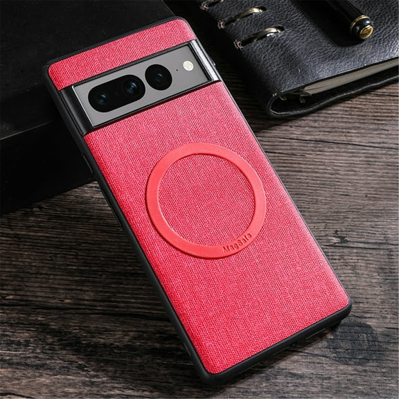 Dteck Magnetic for Google Pixel 8 Pro Case, Compatible with MagSafe, Slim Cloth Fabric Texture PU Leather Shockproof Protective Cover for Google Pixel 8 Pro,Red
