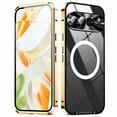 thumbnail image 1 of Dteck Magnetic for Google Pixel 9 Case, Compatible with MagSafe Charger Ultra Slim Matte PC Back Metal Frame Bumper Scratch Resistant Safety Lock Shockproof Protective Case, Gold, 1 of 8