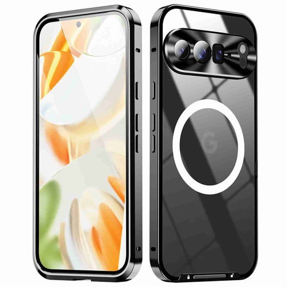 Dteck Magnetic for Google Pixel 9 Case, Compatible with MagSafe Charger Ultra Slim Matte PC Back Metal Frame Bumper Scratch Resistant Safety Lock Shockproof Protective Case, Black