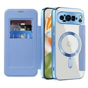 Dteck Magnetic for Google Pixel 9 Pro XL Case 2024, Compatible with MagSafe, Full Body Flip Folio Wallet Case with FID Blocking Card Slot, Anti-Scratch Clear Back Cover for Pixel 9 Pro XL,Blue