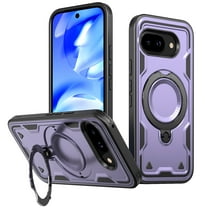 Dteck Magnetic for Google Pixel 9A Case with Kickstand, Shockproof TPU PC Case Compatible with MagSafe Military Grade Ring Stand Heavy Duty Drop Rugged Cover for Google Pixel 9A,Purple