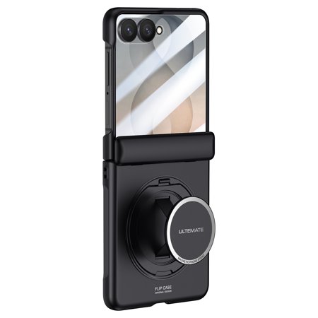 Dteck Magnetic Hinge Protection Case for Samsung Galaxy Z Flip 8 with Built-in HD Screen Protector, Shockproof Rotating Ring Kickstand Protective Cover, Black