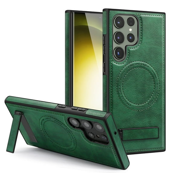 Dteck Magnetic Leather Case for Samsung Galaxy S25 Ultra,Shockproof TPU Bumper Compatible with Mag-safe Adjustable Kickstand Back Protective Cover for Galaxy S25 Ultra,Darkgreen