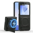 thumbnail image 1 of Dteck Magnetic Leather Case for Samsung Galaxy Z Flip 6, Compatible with MagSafe,Kickstand Cover with HD Screen Protector, Shockproof Slim Protective Phone Case,Black, 1 of 5