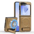 thumbnail image 1 of Dteck Magnetic Leather Case for Samsung Galaxy Z Flip 6, Compatible with MagSafe,Kickstand Cover with HD Screen Protector, Shockproof Slim Protective Phone Case,Desert Gold, 1 of 5