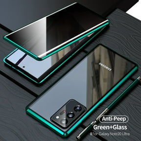Dteck Magnetic Metal Anti-Peeping Case For Samsung Galaxy Note20 Ultra (6.9 inches) ,Privacy Anti-Spy Front Screen Protector Adsorption Back Tempered Glass Full Body Protective Case,Green