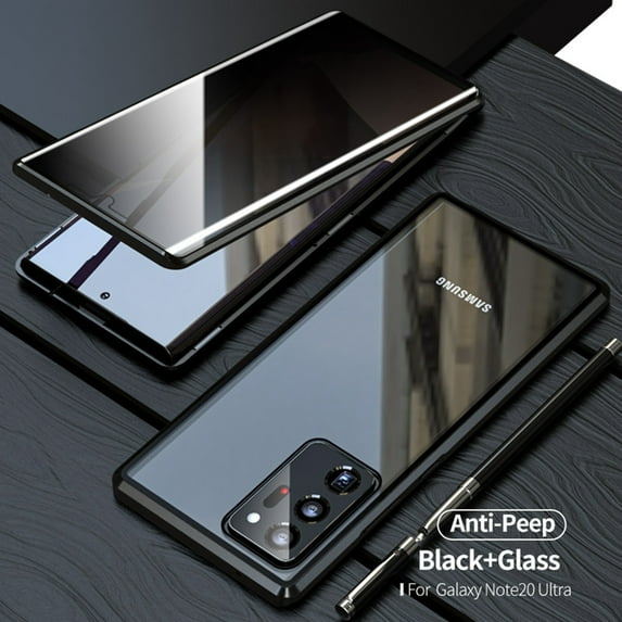 Dteck Magnetic Metal Anti-Peeping Case For Samsung Galaxy Note20 Ultra (6.9 inches) ,Privacy Anti-Spy Front Screen Protector Adsorption Back Tempered Glass Full Body Protective Case,Black