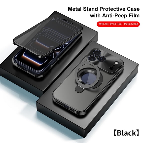 Dteck Magnetic Metal Case for iPhone 17 Pro,Shockproof Full Body Protective Case Compatible with Mag Safe Built-in Privacy Screen Protector with Ring Holder Stand Cover,Black