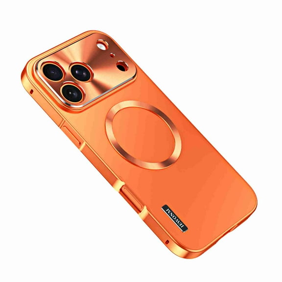 Dteck Magnetic Metal Frame Case for iPhone 17 Pro Max, Luxury Aluminum Alloy Magnetic Adsorption Cover with Built-in Lens Protector Shockproof Hard Back Cover, Orange