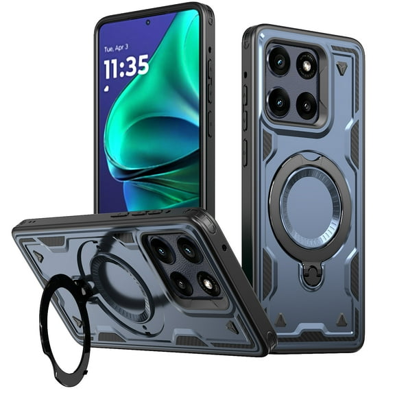 Dteck Magnetic for Motorola Moto G 5G 2025 Case with Kickstand, Shockproof TPU+PC Case Compatible with MagSafe Military Grade Ring Stand Heavy Duty Drop Rugged Cover for Moto G 5G 2025,Blue