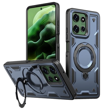 Dteck Magnetic for Motorola Moto G Power 5G 2025 Case with Kickstand, Shockproof TPU+PC Case Compatible with MagSafe Military Grade Ring Stand Heavy Duty Drop Rugged Cover,Blue