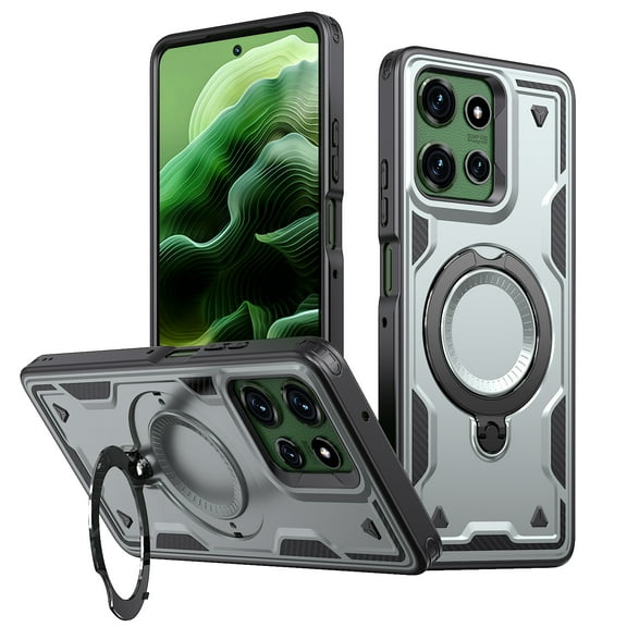 Dteck Magnetic for Motorola Moto G Power 5G 2025 Case with Kickstand, Shockproof TPU+PC Case Compatible with MagSafe Military Grade Ring Stand Heavy Duty Drop Rugged Cover,Gray