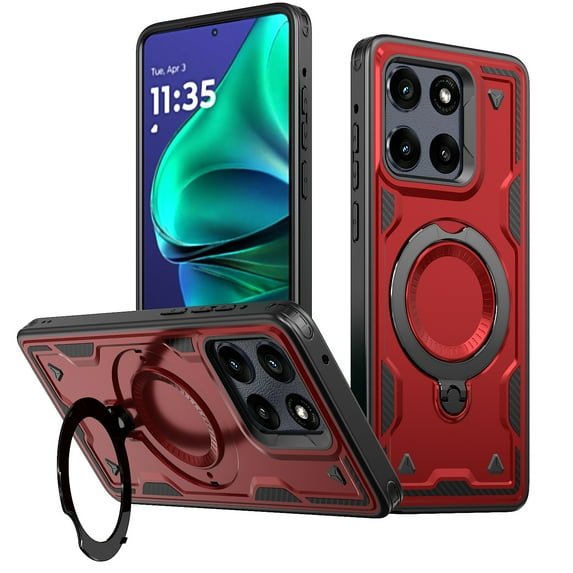 Dteck Magnetic for Motorola Moto G Stylus 5G 2025 Case with Kickstand, Shockproof TPU+PC Case Compatible with MagSafe Military Grade Ring Stand Heavy Duty Drop Rugged Cover,Red