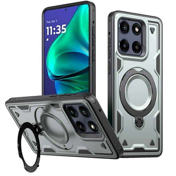 Dteck Magnetic for Motorola Moto G Stylus 5G 2025 Case with Kickstand, Shockproof TPU+PC Case Compatible with MagSafe Military Grade Ring Stand Heavy Duty Drop Rugged Cover,Gray