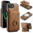 thumbnail image 1 of Dteck Magnetic PU Leather Case for iPhone 16E (2025), Compatible with MagSafe Accessory, Detachable Wallet RFID Blocking Card Holder Ring Stand Shockproof Protective Phone Case, Brown, 1 of 9