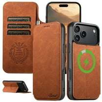 Dteck Magnetic PU Leather Wallet Case for iPhone 17, Shockproof PU Flip Cover with Card Holder Magnetic Closure Stand Function Case, Khaki