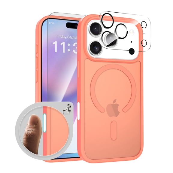 Dteck Magnetic Phone Case for iPhone 17 Pro with Camera Control Button, MagSafe Compatibility Scratch-Resistant Matte Translucent Phone Cover,Orange