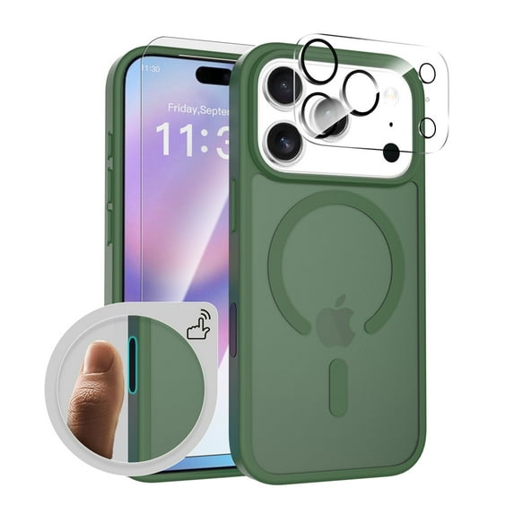 Dteck Magnetic Phone Case for iPhone 17 Pro with Camera Control Button, MagSafe Compatibility Scratch-Resistant Matte Translucent Phone Cover,Deep Green