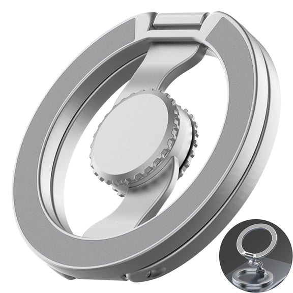 Dteck Magnetic Phone Ring Holder, Compatible with MagSafe, Double Adjustable Gym Finger Ring Grip, Removable Phone Grip,Silver