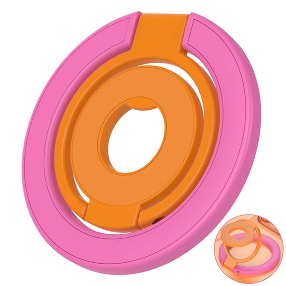 Dteck Magnetic Phone Ring Holder Compatible with MagSafe Triple Fold 360 Rotation Dual Sided Grip,Rose+Orange