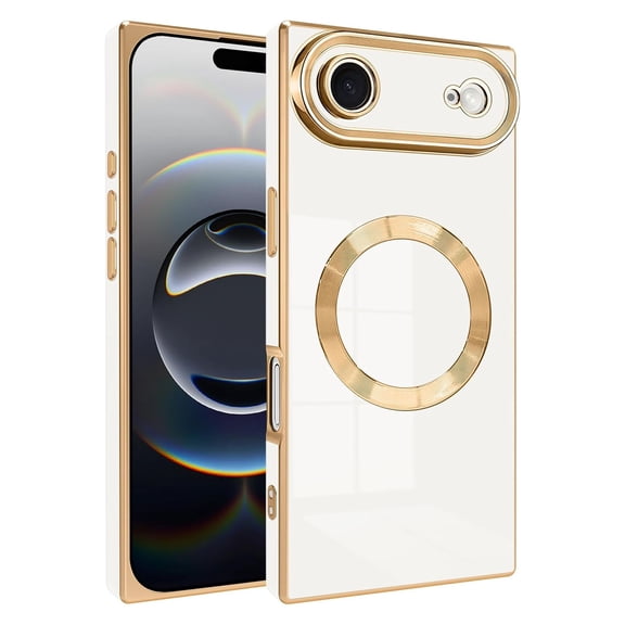Dteck Magnetic Plating Phone Case for iPhone Air, Shockproof Slim Soft TPU Rubber Cover with Lens Protection, White