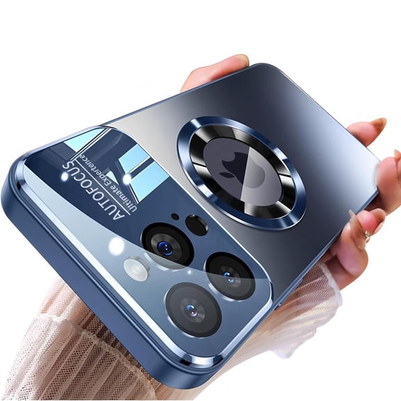 Dteck Magnetic Plating for iPhone 17 Case, Compatible with MagSafe Accessory Drop Full Camera Lens Protector Large Window Logo View Dust-Proof Matte Shockproof Cover, Navyblue