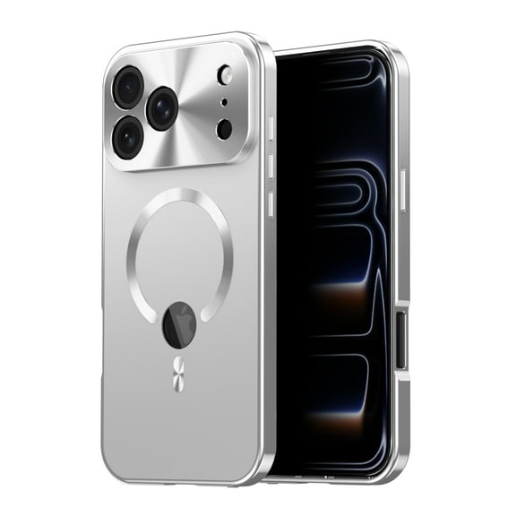 Dteck Magnetic Privacy Screen Case for iPhone 17 Pro, Full Body Shockproof Metal Bumper Front Anti Peep Glass, Magnetic Compatible with Magsafe Accessory and Full Lens Protection Cover, Silver