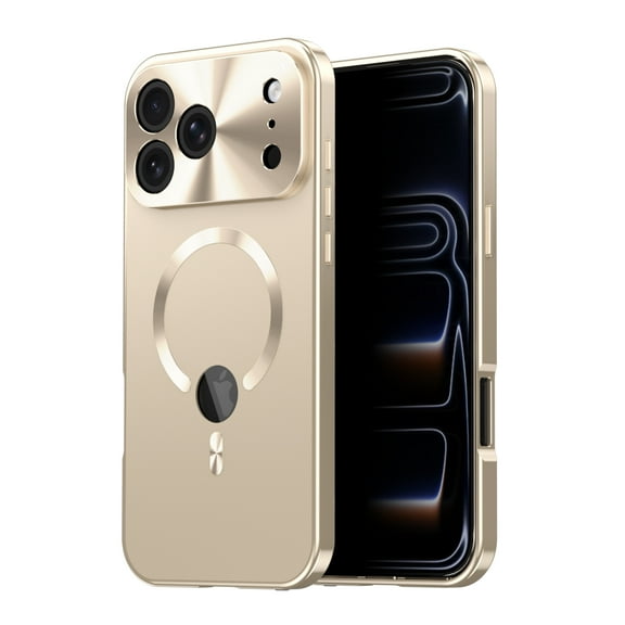 Dteck Magnetic Privacy Screen Case for iPhone 17 Pro Max, Full Body Shockproof Metal Bumper Front Anti Peep Glass, Magnetic Compatible with Magsafe Accessory and Full Lens Protection Cover, Gold