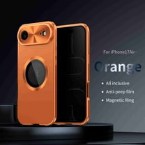 Dteck Magnetic Privacy Screen Case for iPhone Air (2025), Full Body Shockproof Metal Bumper Front Anti Peep Glass, Magnetic Compatible with Magsafe Accessory and Full Lens Protection Cover, Orange