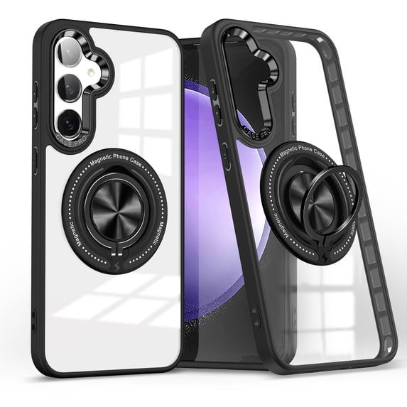 Dteck Magnetic Ring Case Designed for Samsung Galaxy S24 FE Case, Fit for MagSafe & Wireless Charging, Military Grade Drop Protection Clear Hard Back Phone Cover for Galaxy S24 FE,Black