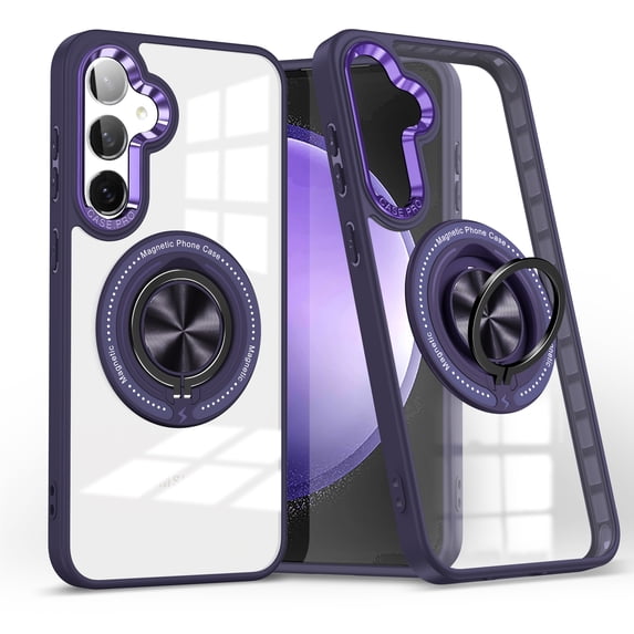 Dteck Magnetic Ring Case Designed for Samsung Galaxy S24 FE Case, Fit for MagSafe & Wireless Charging, Military Grade Drop Protection Clear Hard Back Phone Cover for Galaxy S24 FE,Purple