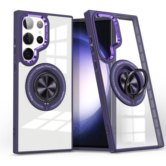 Dteck Magnetic Ring Case Designed for Samsung Galaxy S25 Ultra Case, Fit for MagSafe & Wireless Charging, Military Grade Drop Protection Clear Hard Back Phone Cover for Galaxy S25 Ultra,Purple