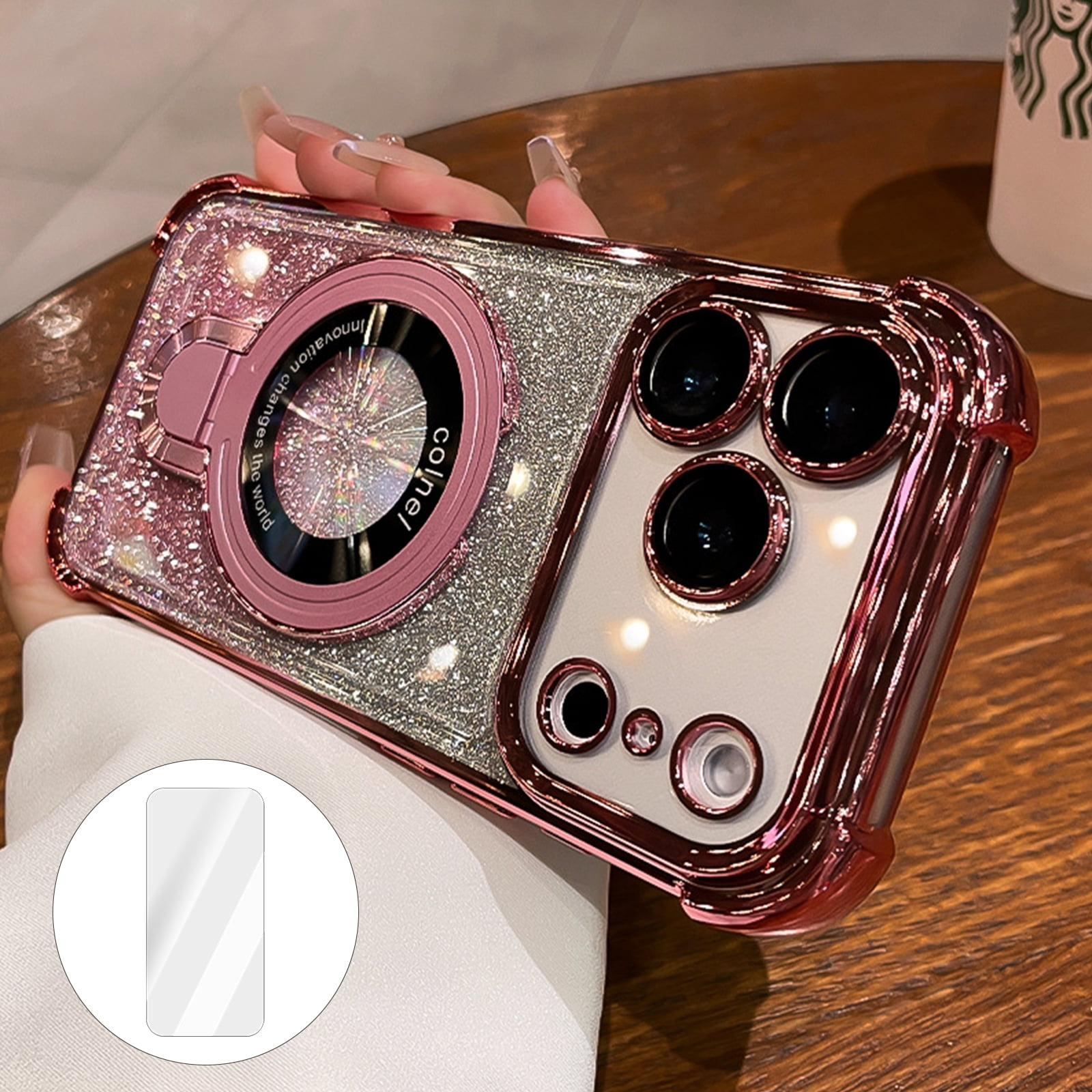 Dteck Magnetic Ring Stand Bling Glitter Case for iPhone 18 Pro with ...