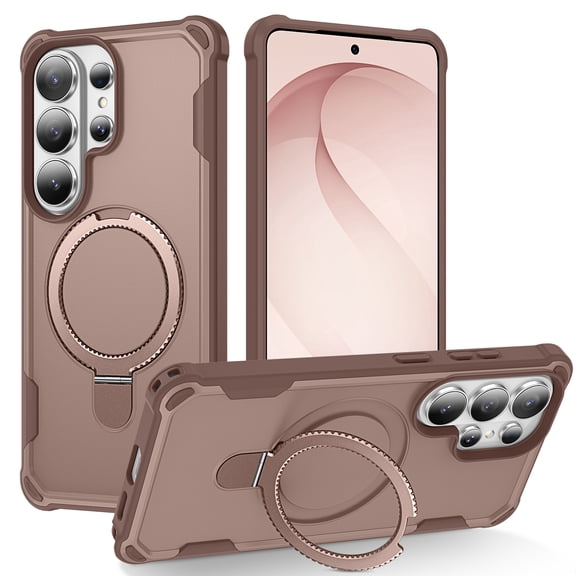 Dteck Magnetic Ring Stand Case for Samsung Galaxy S26 Ultra, Shockproof Built-in Metal Kickstand Strong Magnetic Car Mount Compatible Anti-Slip TPU + PC Protective Cover, Desertgold