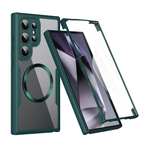 Dteck Magnetic for Samsung Galaxy S22 Ultra, Dustproof Design Compatible with MagSafe, Built-in Screen Protector Camera Protection Double Sided Clear Cover for Galaxy S22 Ultra,Green