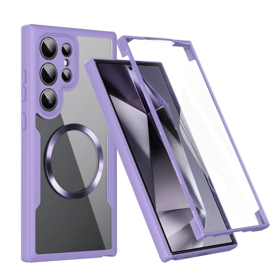 Dteck Magnetic for Samsung Galaxy S22 Ultra, Dustproof Design Compatible with MagSafe, Built-in Screen Protector Camera Protection Double Sided Clear Cover for Galaxy S22 Ultra,Purple