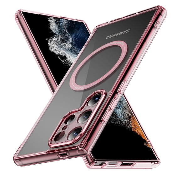 Dteck Magnetic for Samsung Galaxy S23 Ultra Case Electroplated TPU Frame Compatible with MagSafe Hard PC Clear Back Shockproof Phone Cover for Samsung Galaxy S23 Ultra,Pink