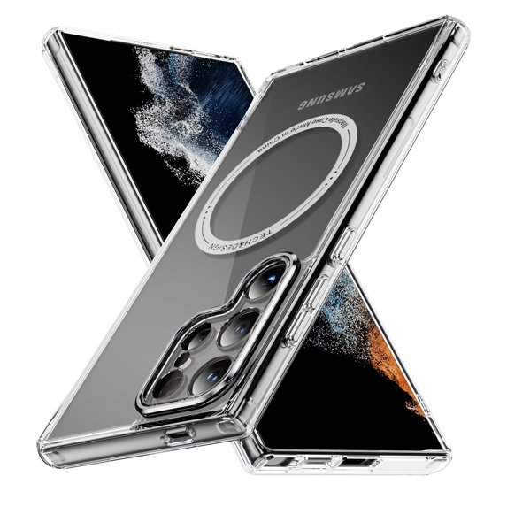 Dteck Magnetic for Samsung Galaxy S23 Ultra Case Electroplated TPU Frame Compatible with MagSafe Hard PC Clear Back Shockproof Phone Cover for Samsung Galaxy S23 Ultra,Clear