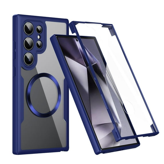 Dteck Magnetic for Samsung Galaxy S23 Ultra, Dustproof Design Compatible with MagSafe, Built-in Screen Protector Camera Protection Double Sided Clear Cover for Galaxy S23 Ultra,Blue