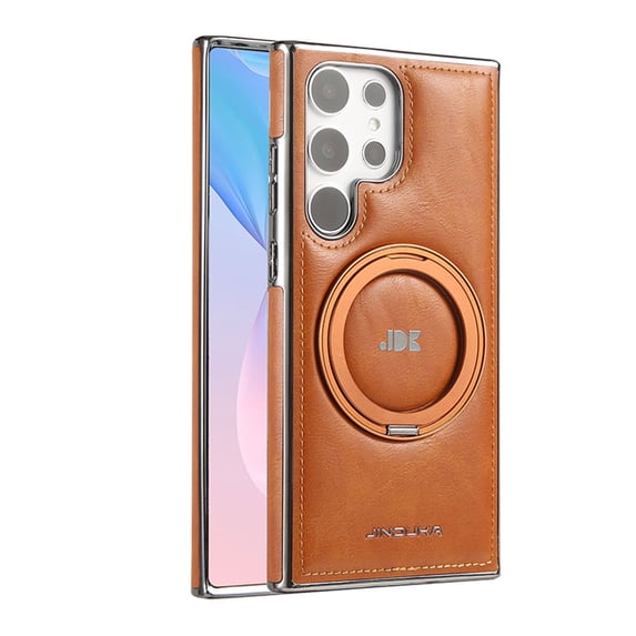 Dteck Magnetic for Samsung Galaxy S23 Ultra PU Leather Case, Invisible Ring Stand Compatible with Magsafe Accessory Slim Kickstand Rugged Back Phone Cover, Brown