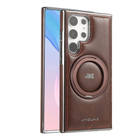 Dteck Magnetic for Samsung Galaxy S23 Ultra PU Leather Case, Invisible Ring Stand Compatible with Magsafe Accessory Slim Kickstand Rugged Back Phone Cover, Darkbrown