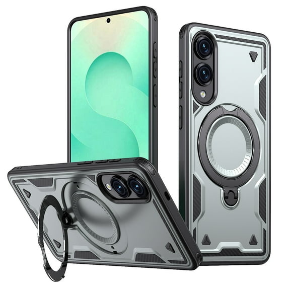 Dteck Magnetic for Samsung Galaxy S25 Edge Case with Kickstand, Shockproof TPU+PC Case Compatible with MagSafe Military Grade Ring Stand Heavy Duty Drop Rugged Cover for Galaxy S25 Edge,Gray