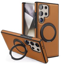 Dteck Magnetic for Samsung Galaxy S25 Plus PU Leather Case with Screen Protector, 360-Degree Rotatable Ring Stand & Kickstand Compatible with MagSafe Accessory Phone Cover, Brown