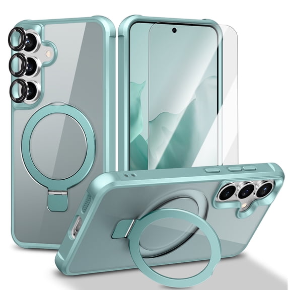 Dteck Magnetic for Samsung Galaxy S25+ / S25 Plus Case with Screen Protector Camera Lens Cover, Compatible with MagSafe, Military Grade Drop Ring Holder Translucent Slim Hard Back Soft Edge,Blue