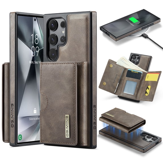 Dteck Magnetic for Samsung Galaxy S25 Ultra Case with Detachable Wallet, RFID Blocking Card Holder PU Leather Flip Stand Shockproof 2 In 1 Phone Case for S25 Ultra,Coffee