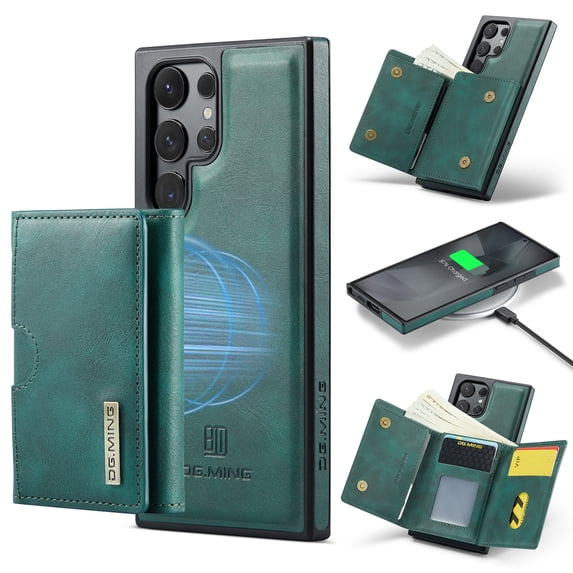 Dteck Magnetic for Samsung Galaxy S25 Ultra Case with Detachable Wallet, RFID Blocking Card Holder PU Leather Flip Stand Shockproof 2 In 1 Phone Case for S25 Ultra,Green