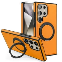 Dteck Magnetic for Samsung Galaxy S25 Ultra PU Leather Case with Screen Protector, 360-Degree Rotatable Ring Stand & Kickstand Compatible with MagSafe Accessory Phone Cover, Orange